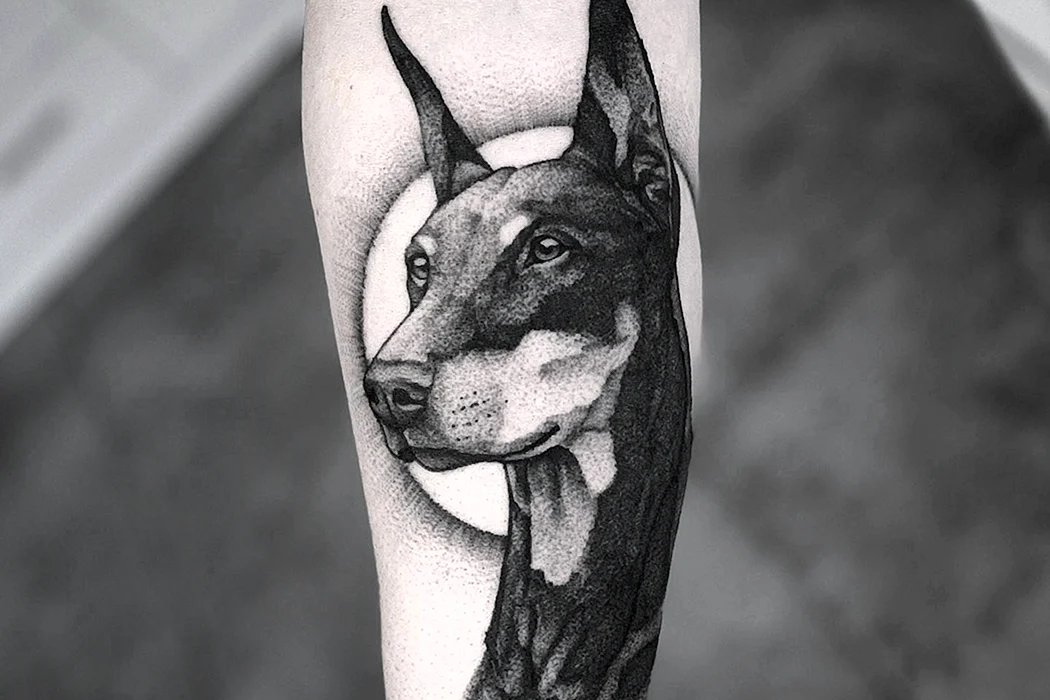 Dotwork tattoo with a dog