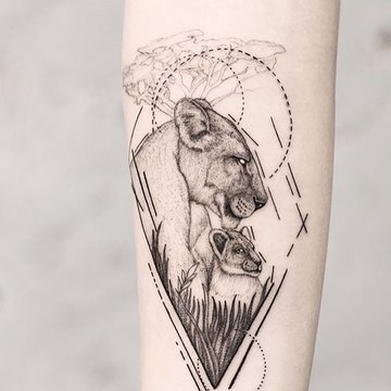 Dotwork tattoo with nature motifs